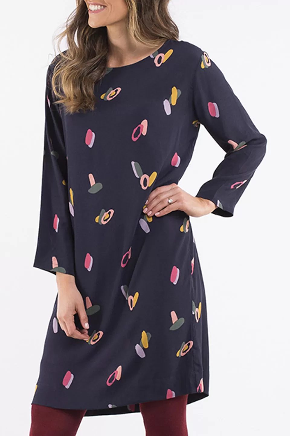 Falling Sherbert LS Navy Dress