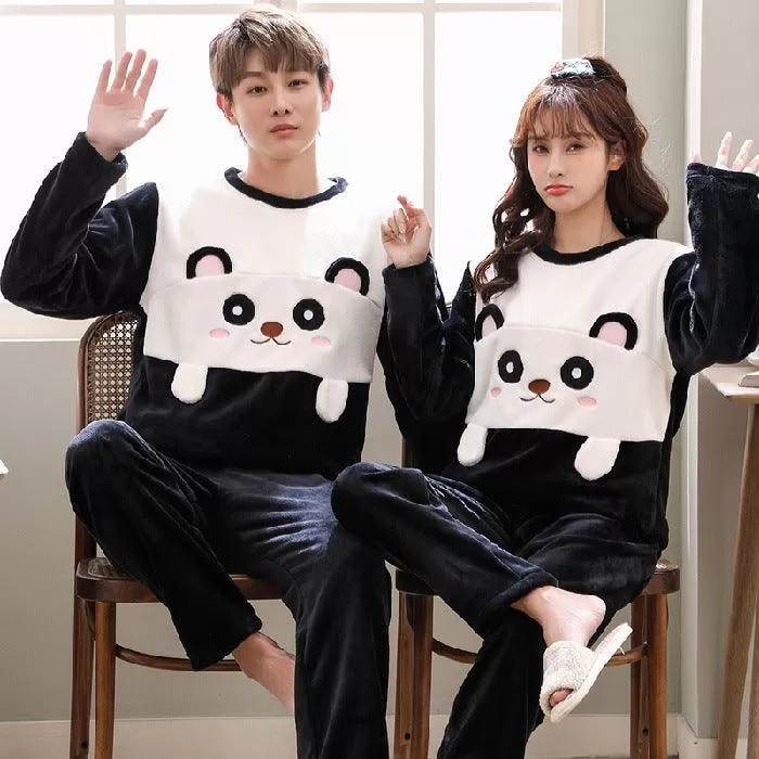 Female Spring, Autumn, Winter Coral Plush Couple Nightwear