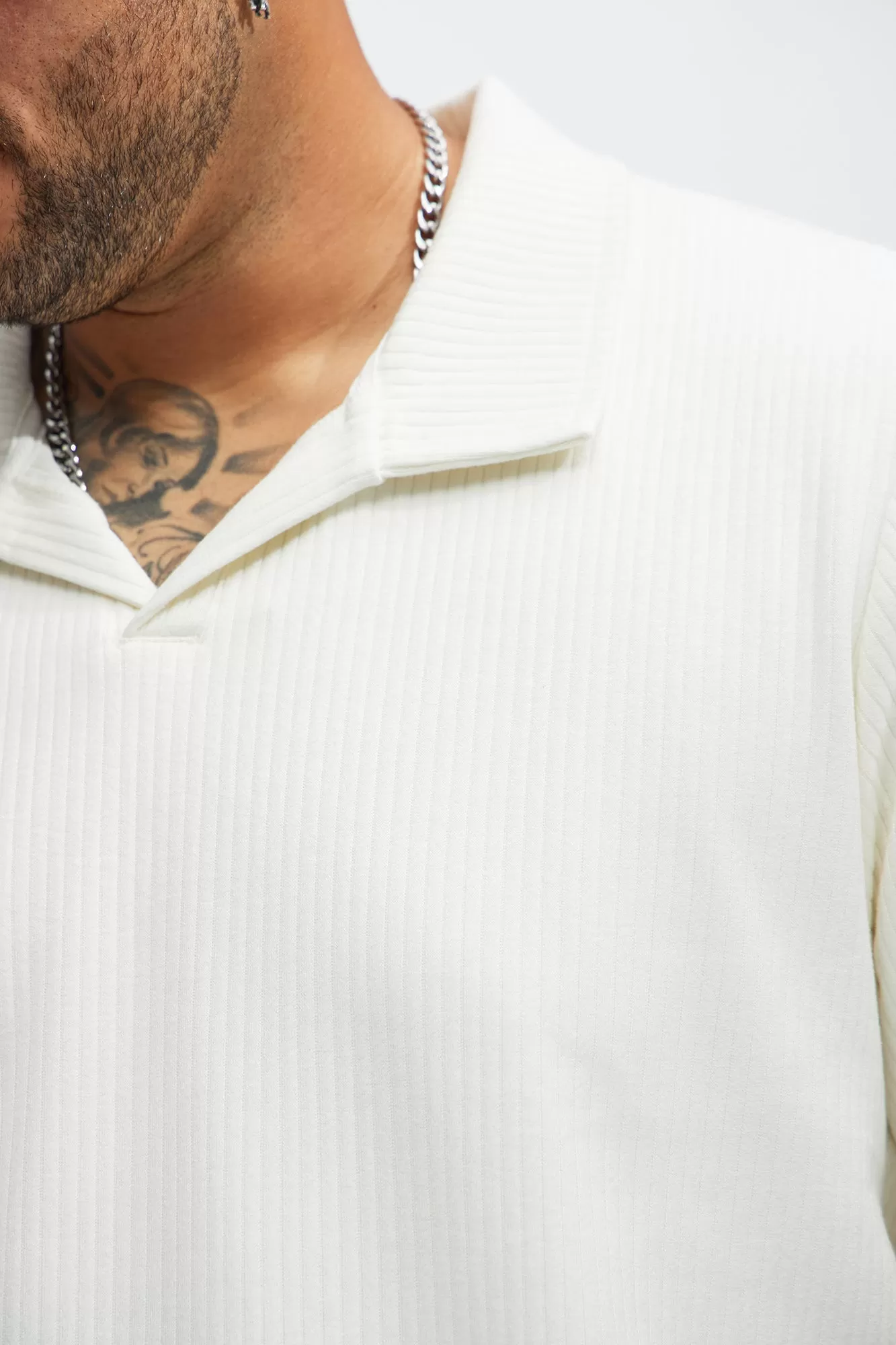 Franklin Stripe Knit Johnny Collar Shirt - Cream