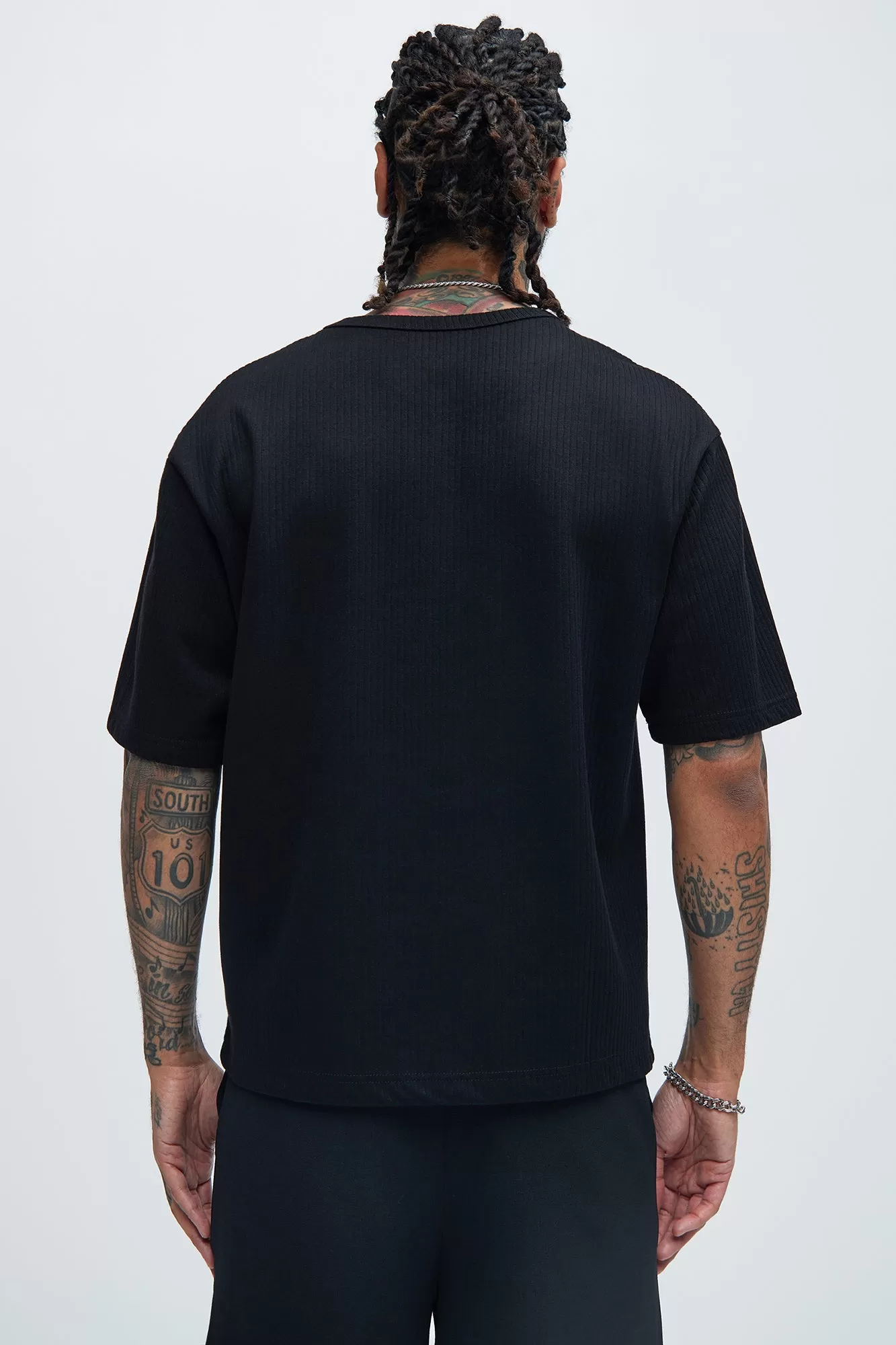 Franklin Stripe Knit Relaxed Short Sleeve Tee - Black