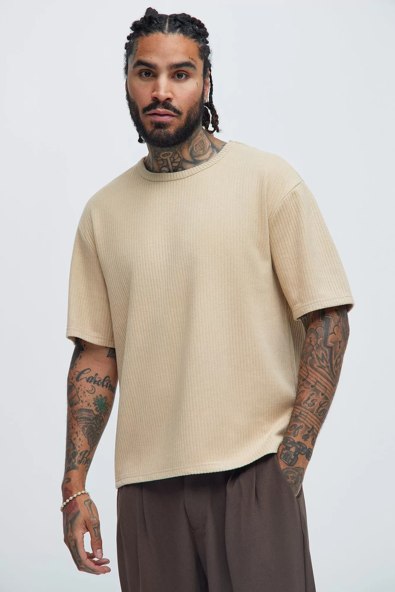 Franklin Stripe Knit Relaxed Short Sleeve Tee - Tan