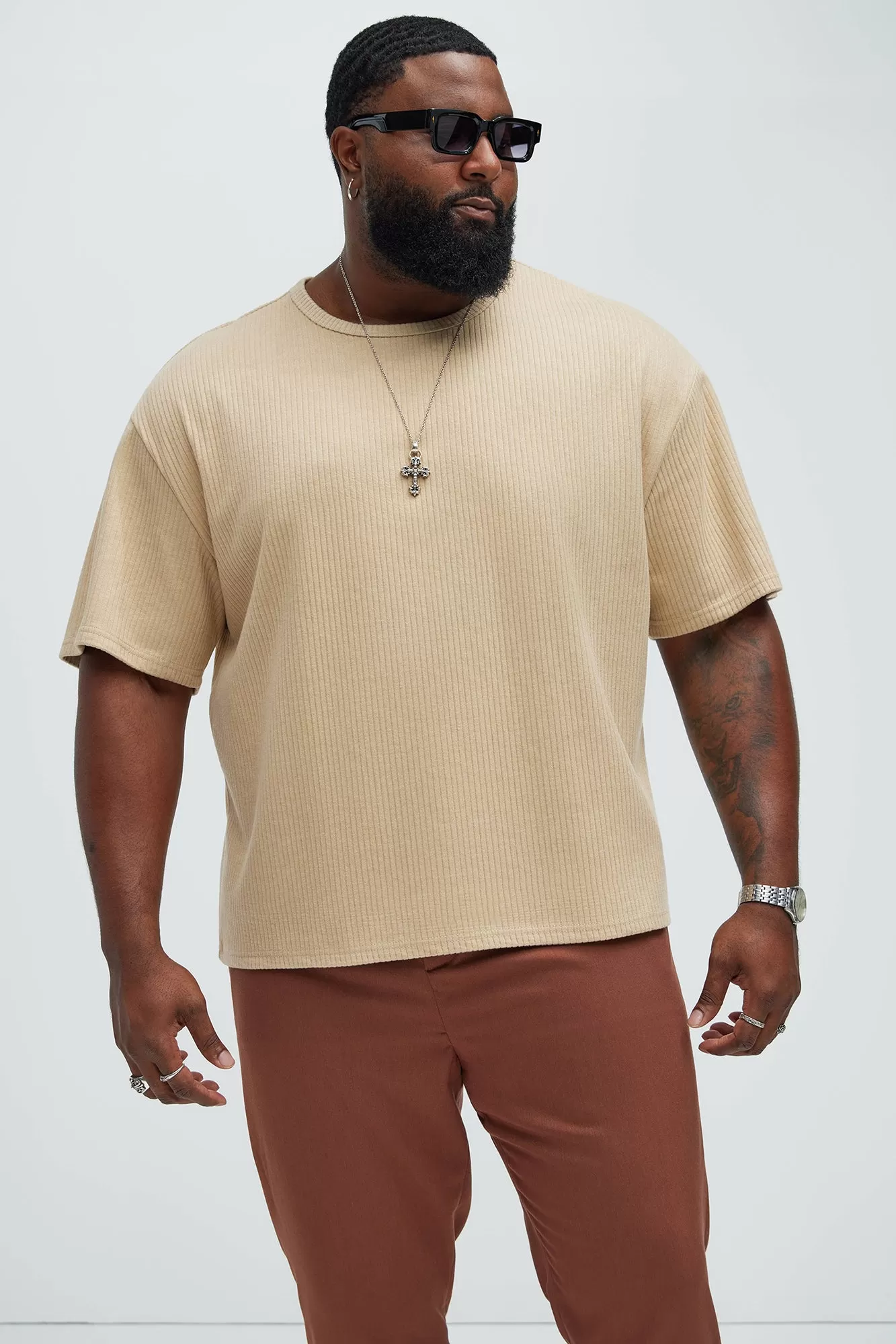 Franklin Stripe Knit Relaxed Short Sleeve Tee - Tan