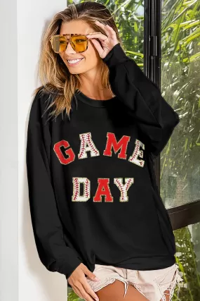 Game Day Baseball Chenille Patch Top • Black