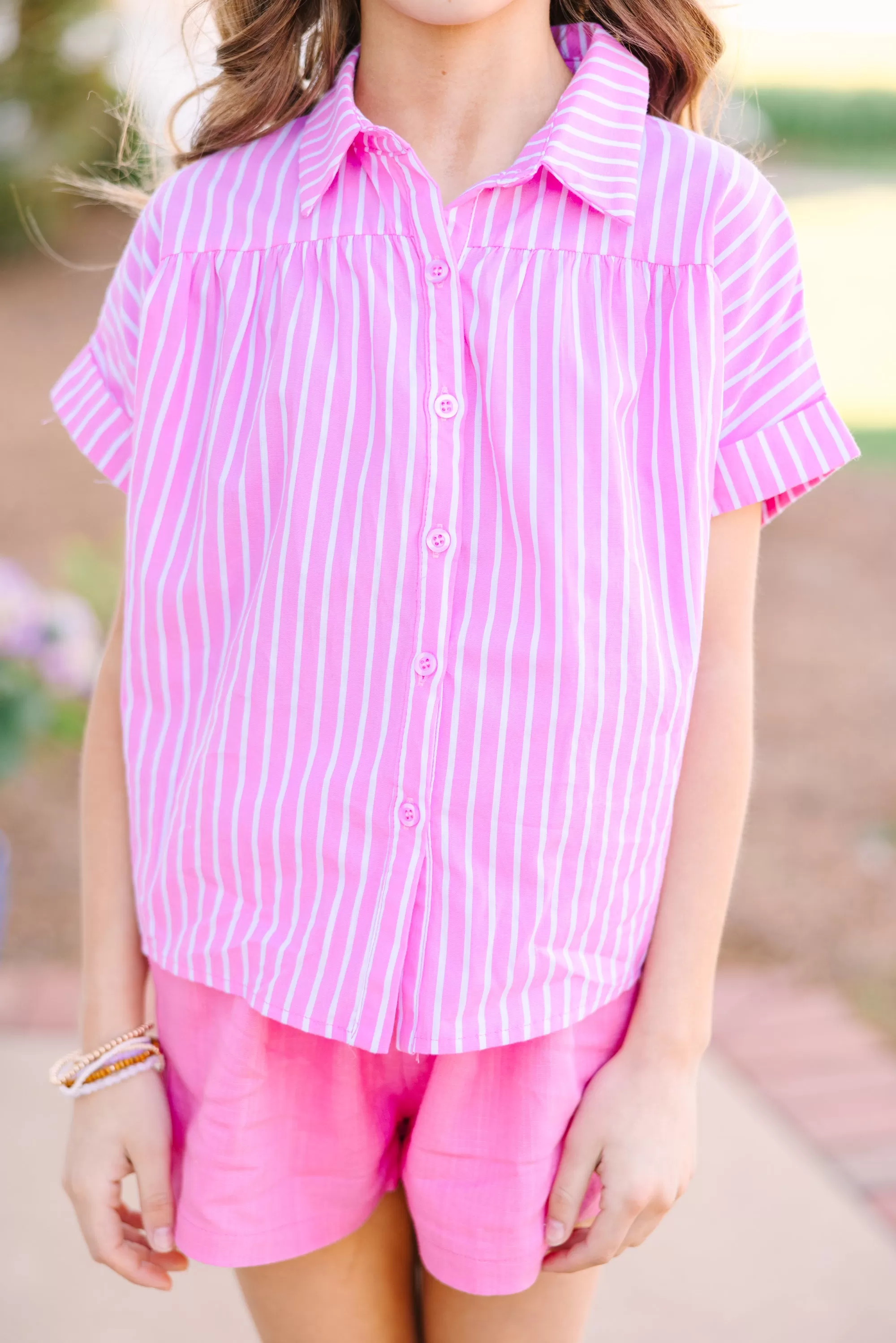 Girls: All Is Well Pink Striped Blouse