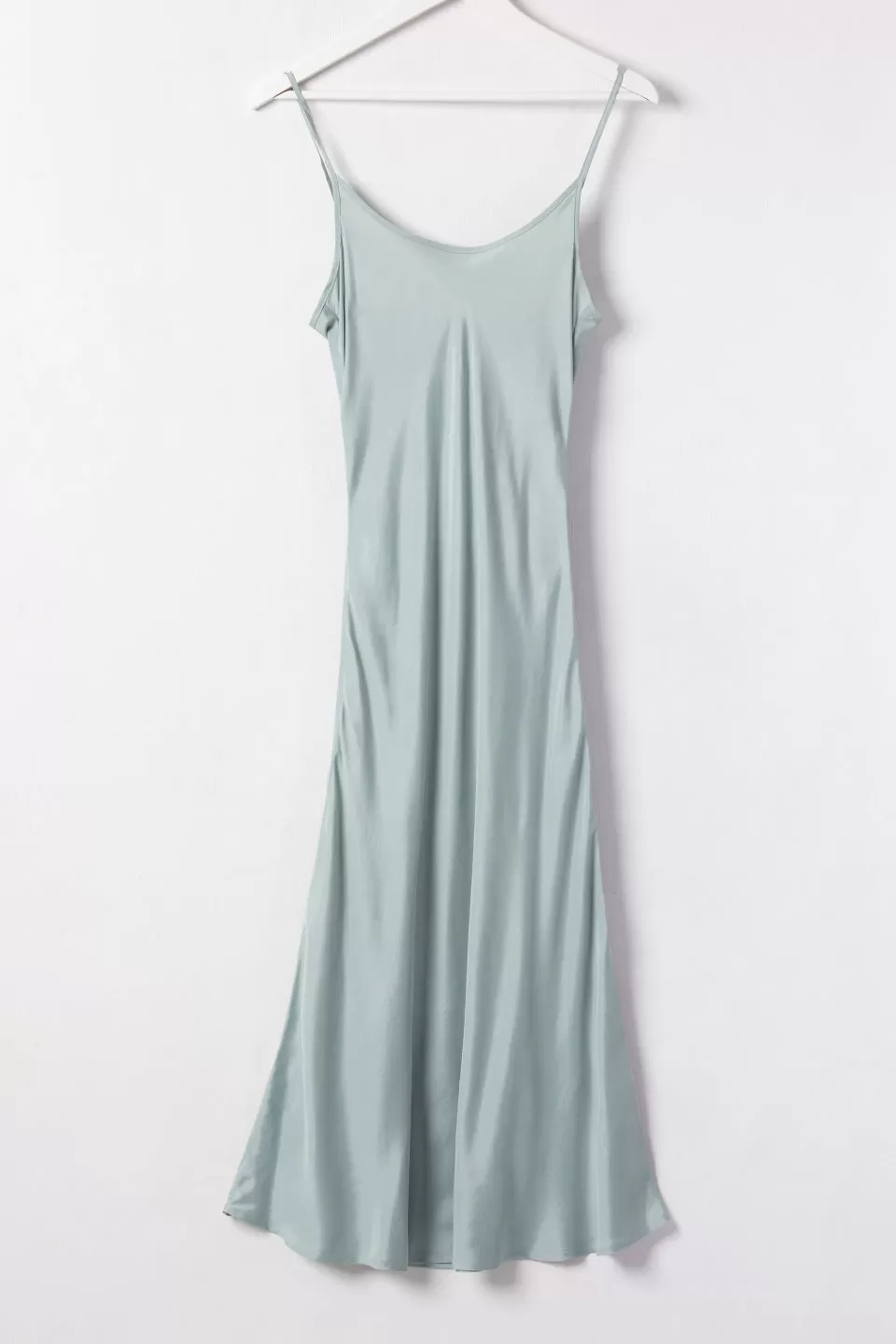 Golden Hour Sea Green Cupro Bias Slip Midi Dress