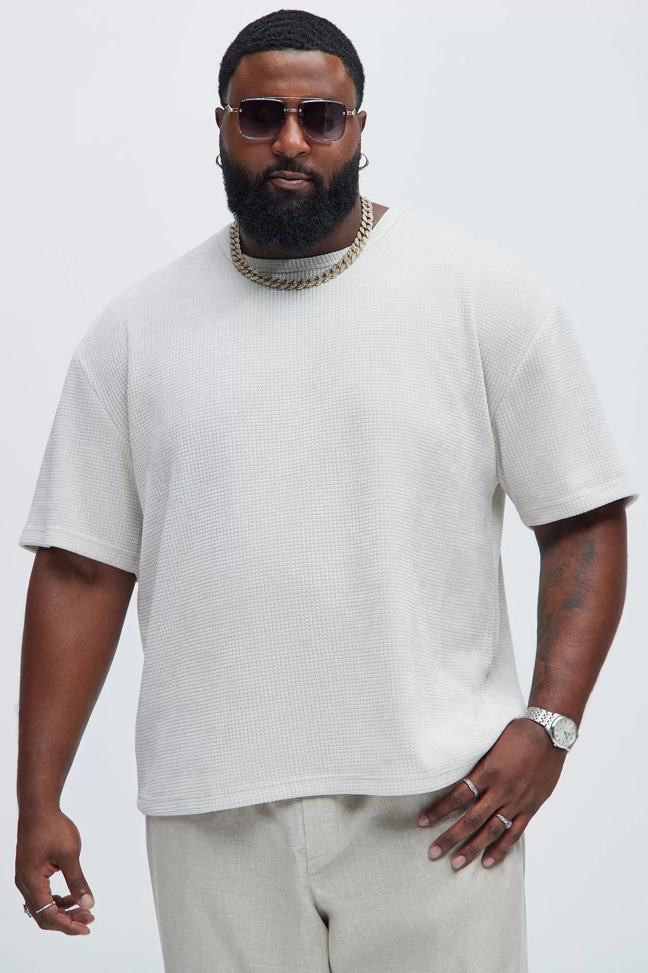 Greeenville Waffle Knit Relaxed Short Sleeve Tee - Cream