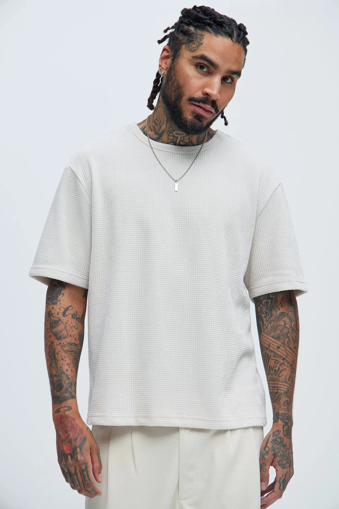 Greeenville Waffle Knit Relaxed Short Sleeve Tee - Cream