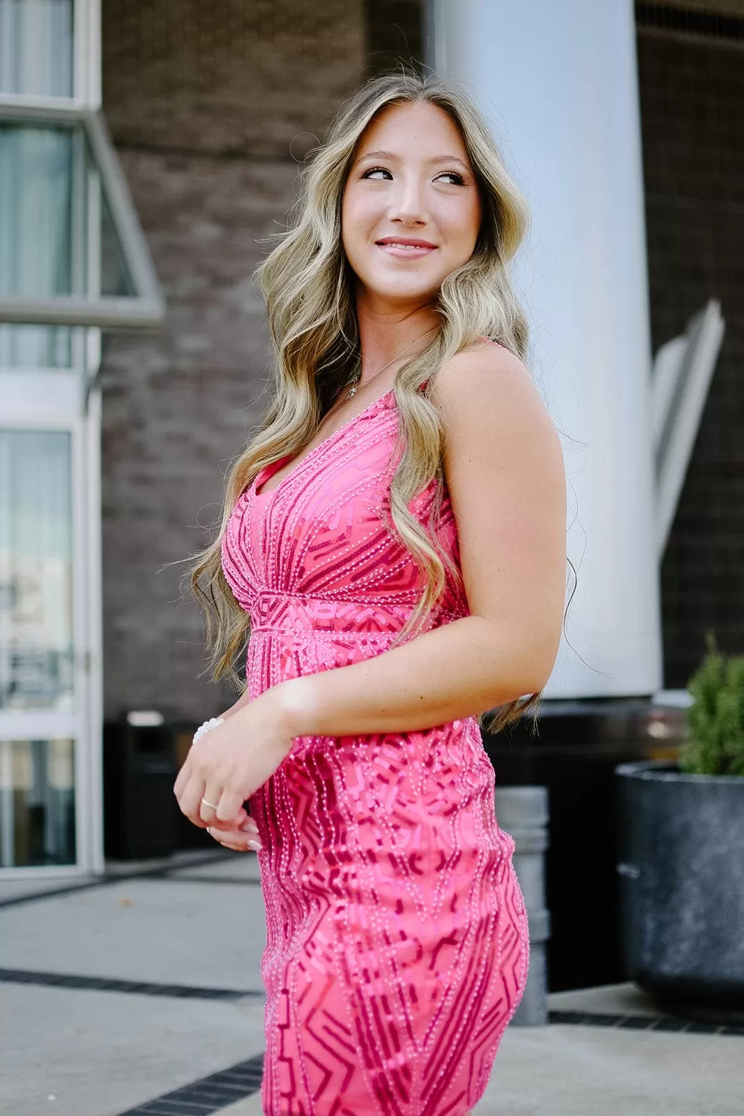 Hot Pink Beaded Cocktail Dress