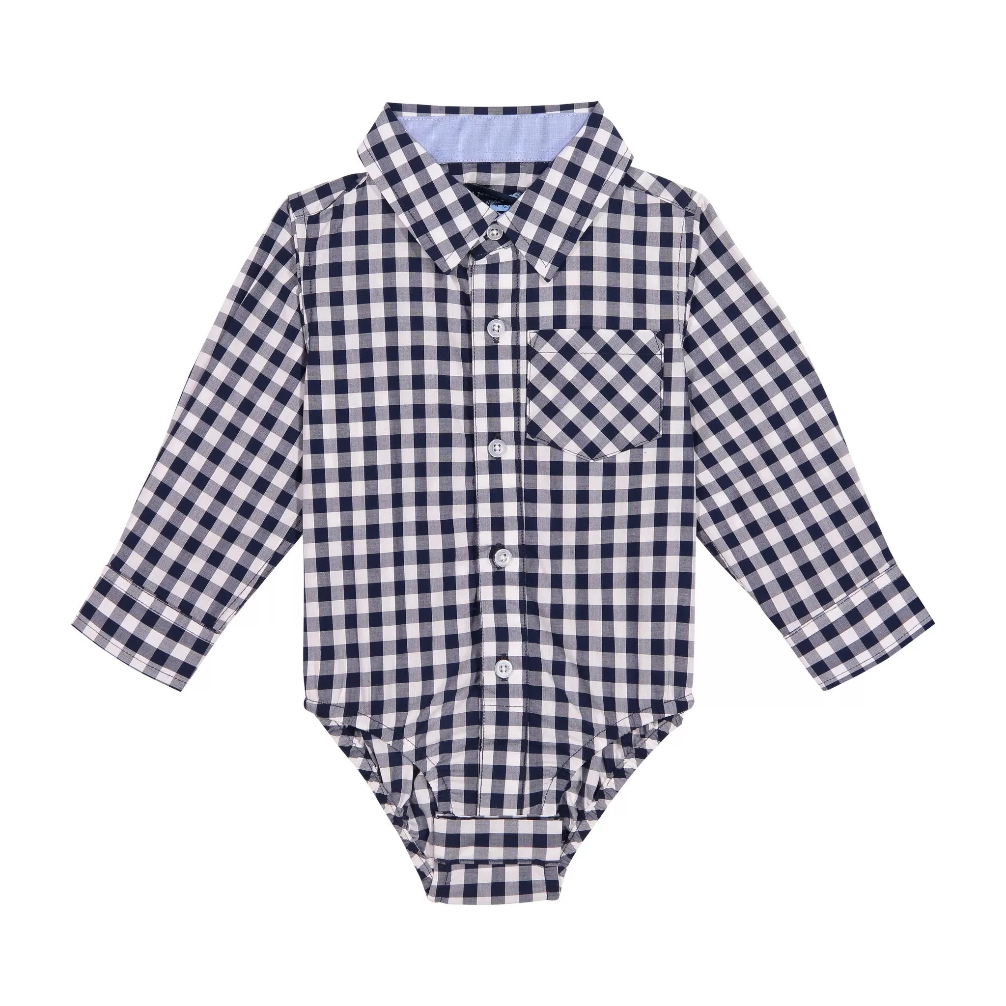 Infant Boy Navy Gingham Button-down Shirtzie