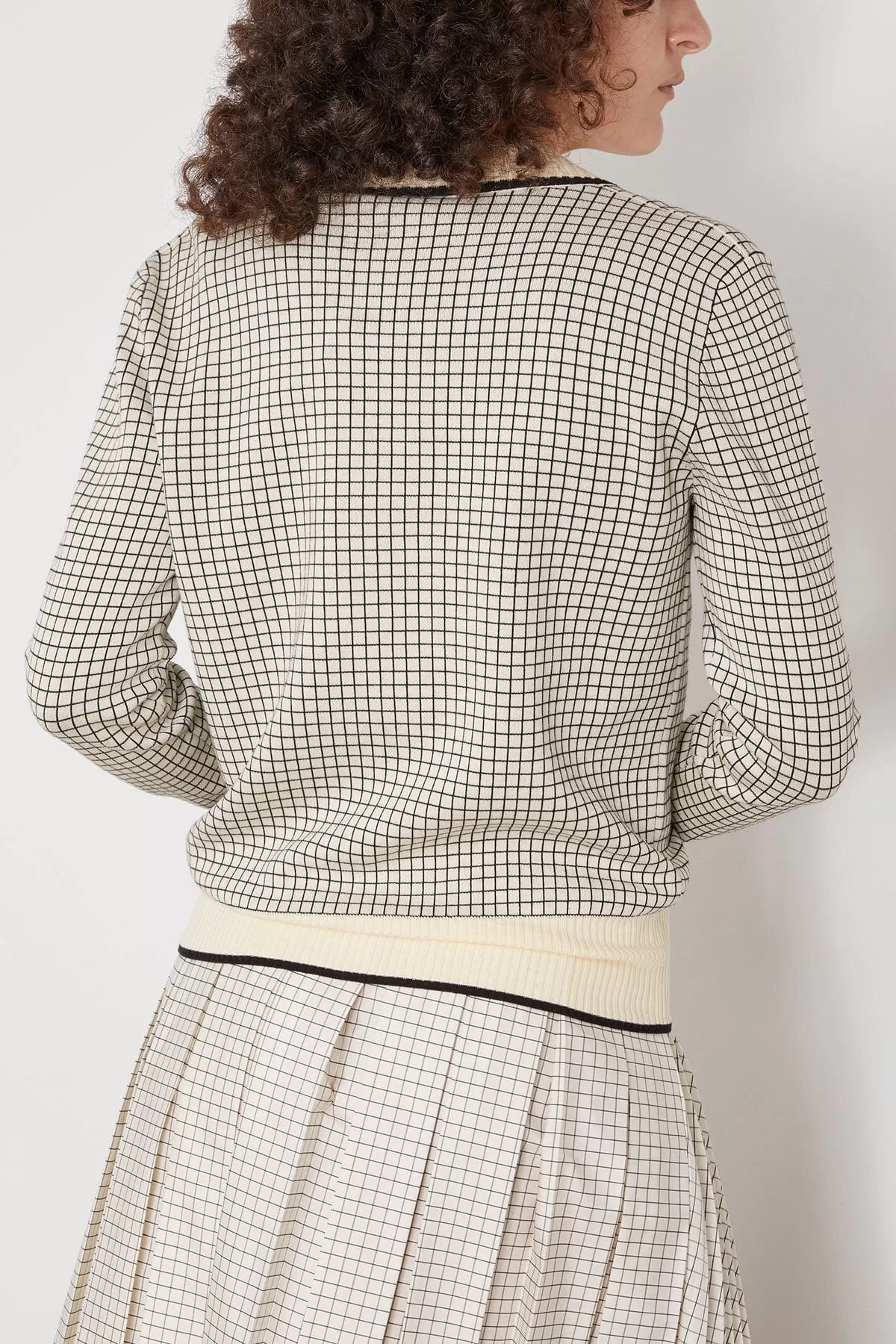 Jacquard Check Cardigan in Butter Base Black Check