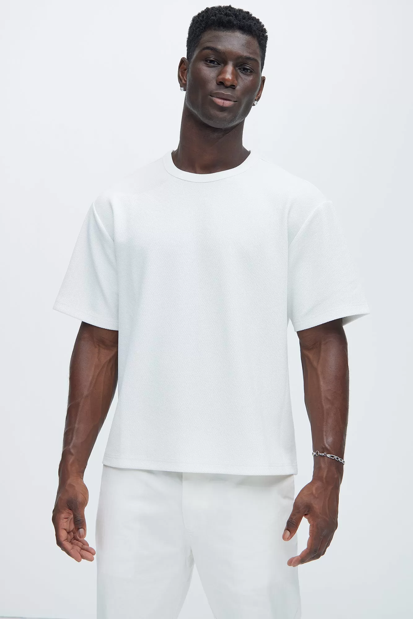 Kamryn Textured Relaxed Short Sleeve Tee - Off White