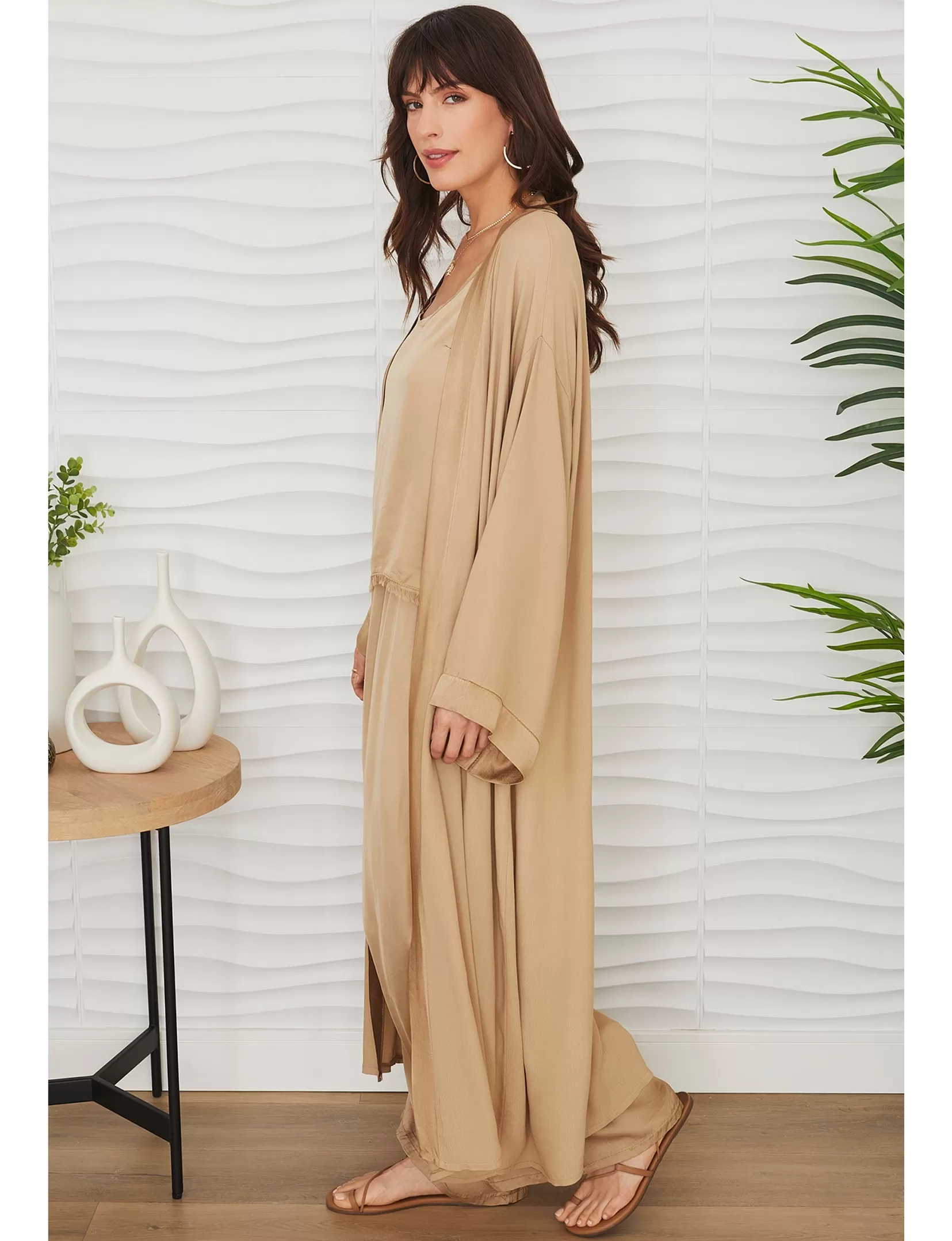 Lightweight Long Cardigan, Camel