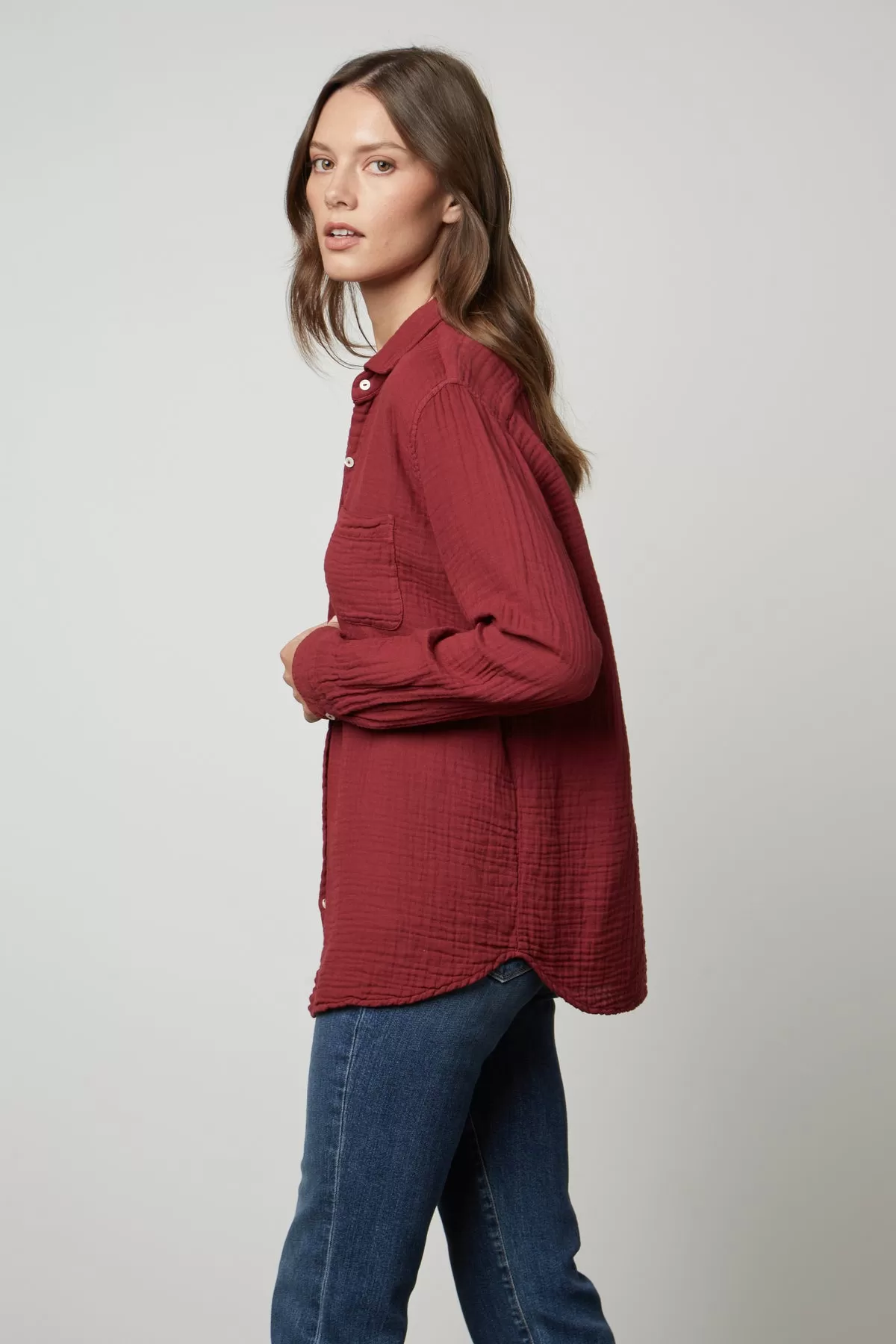 MARGO COTTON GAUZE BUTTON-UP SHIRT