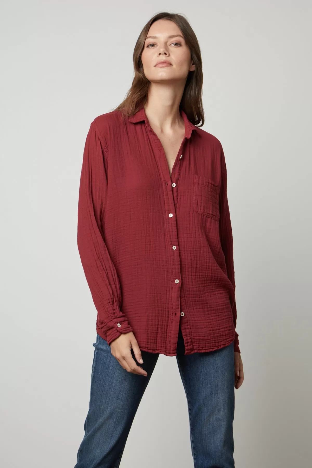 MARGO COTTON GAUZE BUTTON-UP SHIRT