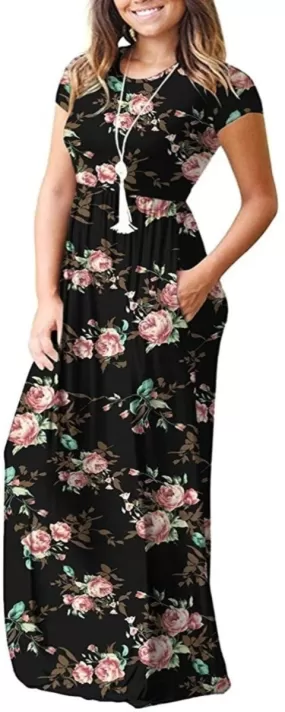 Maxi Long Dress Short Sleeve with Pockets