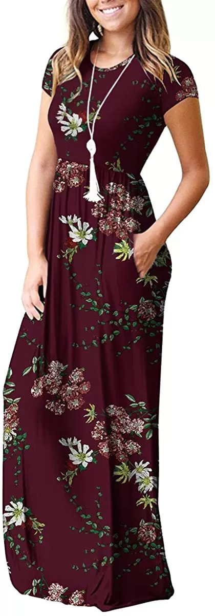 Maxi Long Dress Short Sleeve with Pockets