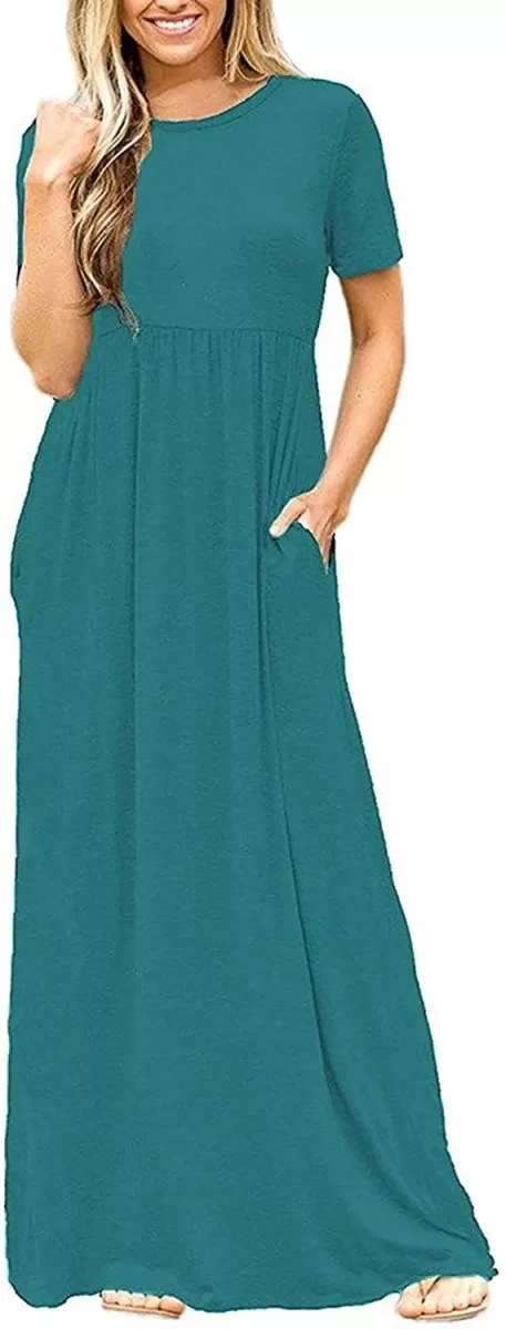 Maxi Long Dress Short Sleeve with Pockets