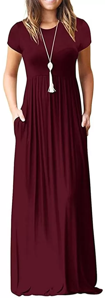 Maxi Long Dress Short Sleeve with Pockets