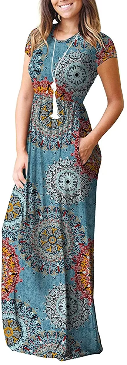 Maxi Long Dress Short Sleeve with Pockets