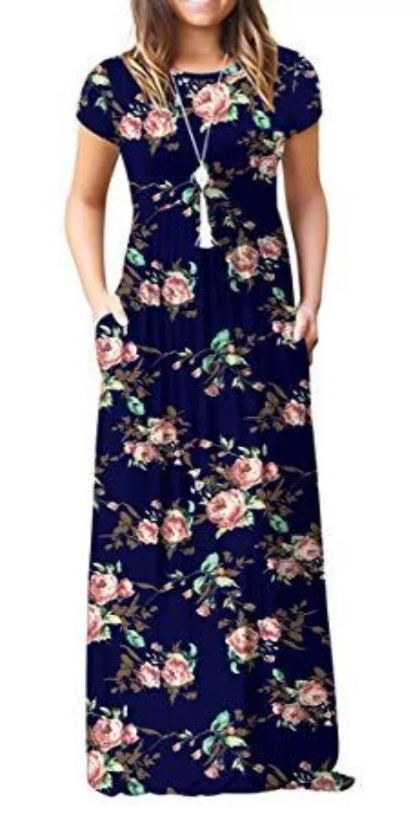 Maxi Long Dress Short Sleeve with Pockets