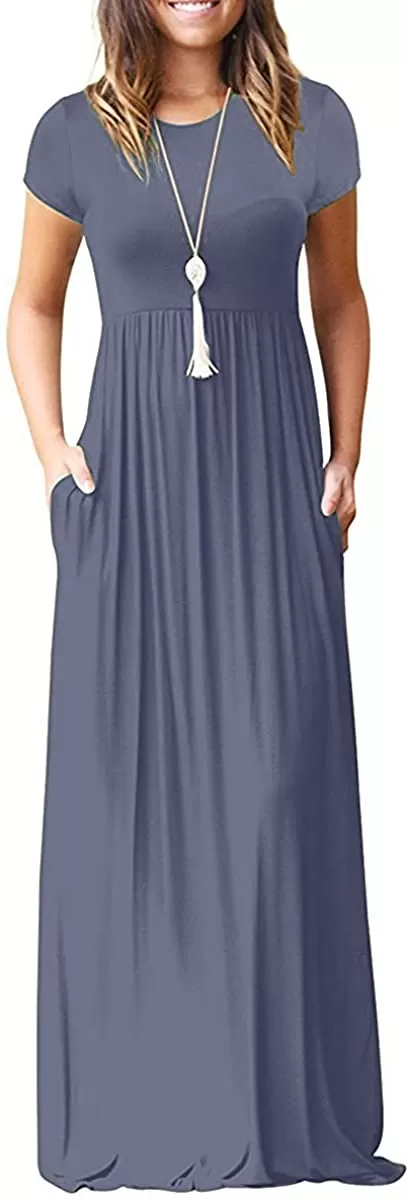 Maxi Long Dress Short Sleeve with Pockets