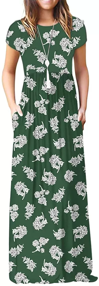 Maxi Long Dress Short Sleeve with Pockets