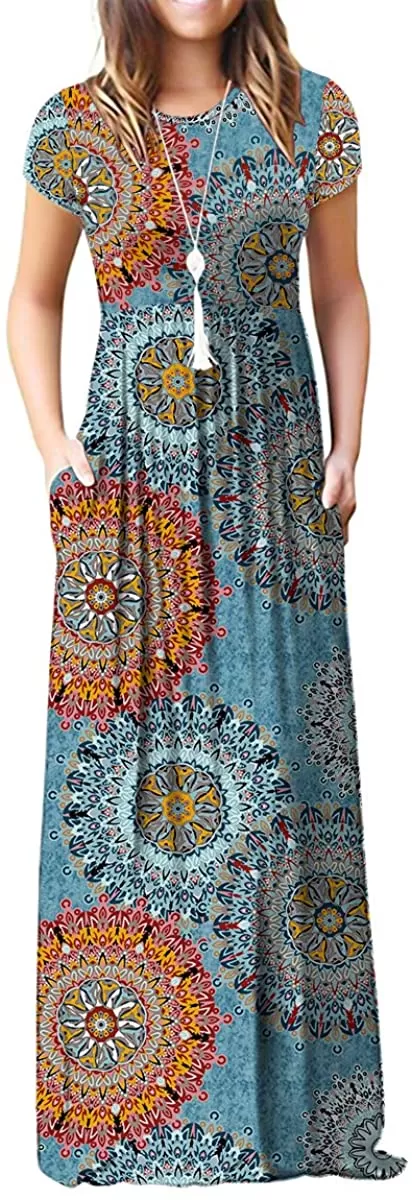 Maxi Long Dress Short Sleeve with Pockets