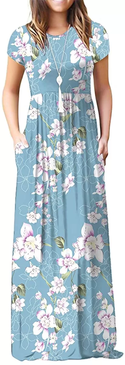 Maxi Long Dress Short Sleeve with Pockets