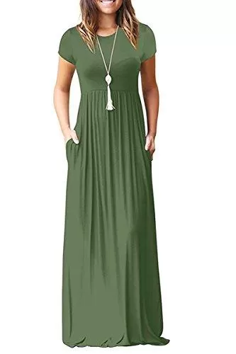 Maxi Long Dress Short Sleeve with Pockets