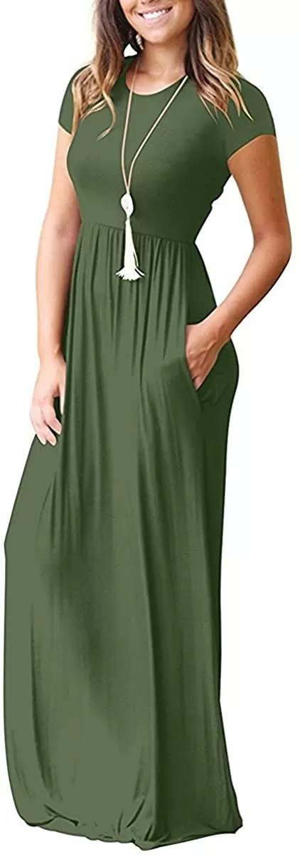 Maxi Long Dress Short Sleeve with Pockets