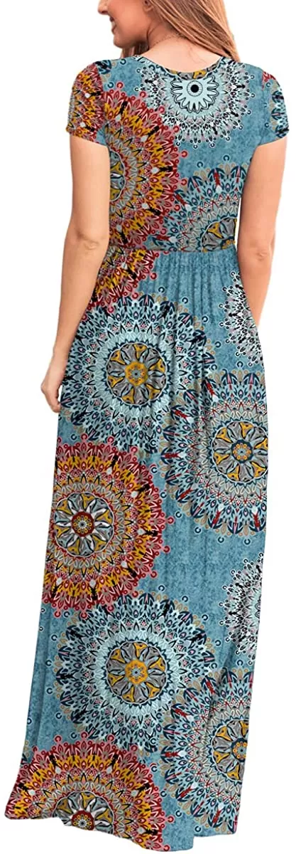 Maxi Long Dress Short Sleeve with Pockets