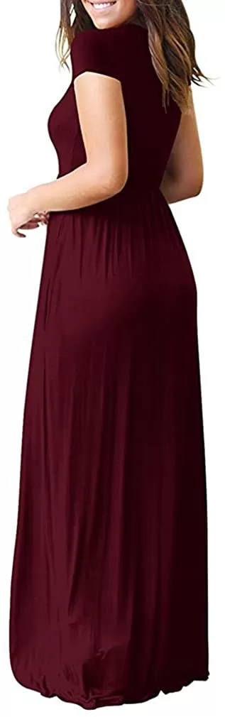 Maxi Long Dress Short Sleeve with Pockets