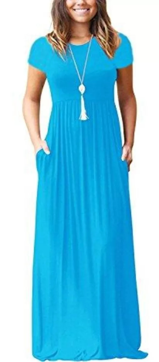 Maxi Long Dress Short Sleeve with Pockets