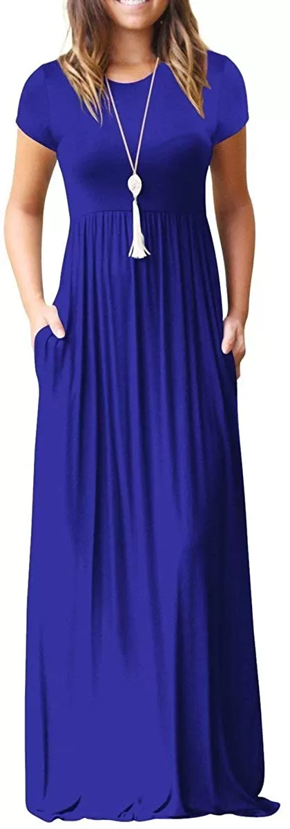 Maxi Long Dress Short Sleeve with Pockets