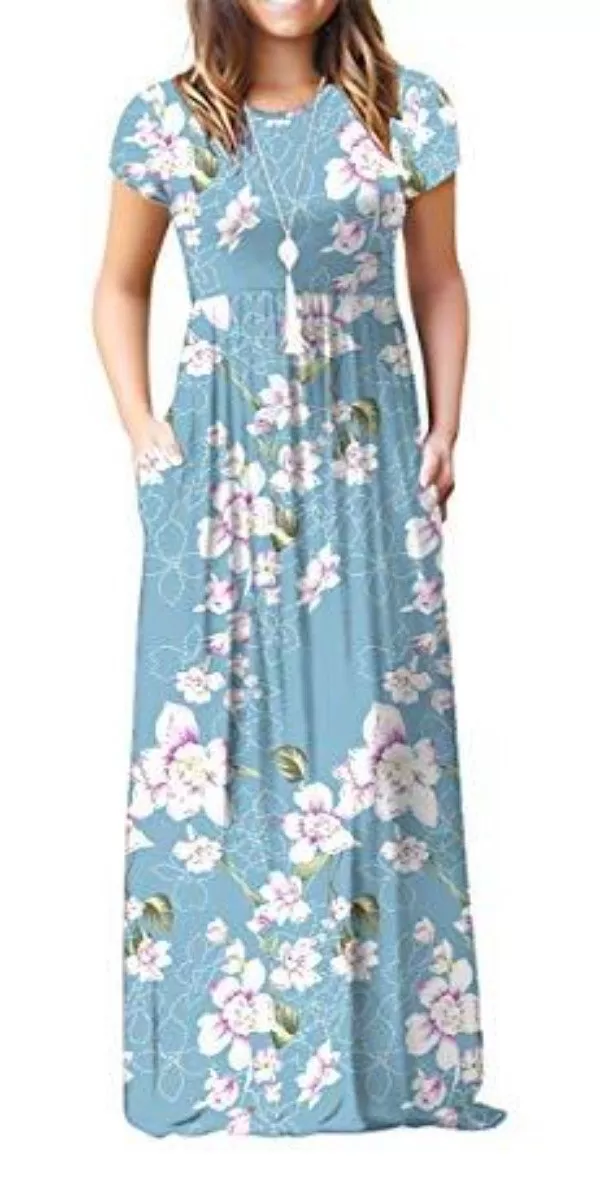 Maxi Long Dress Short Sleeve with Pockets