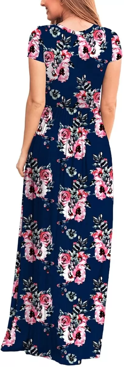 Maxi Long Dress Short Sleeve with Pockets