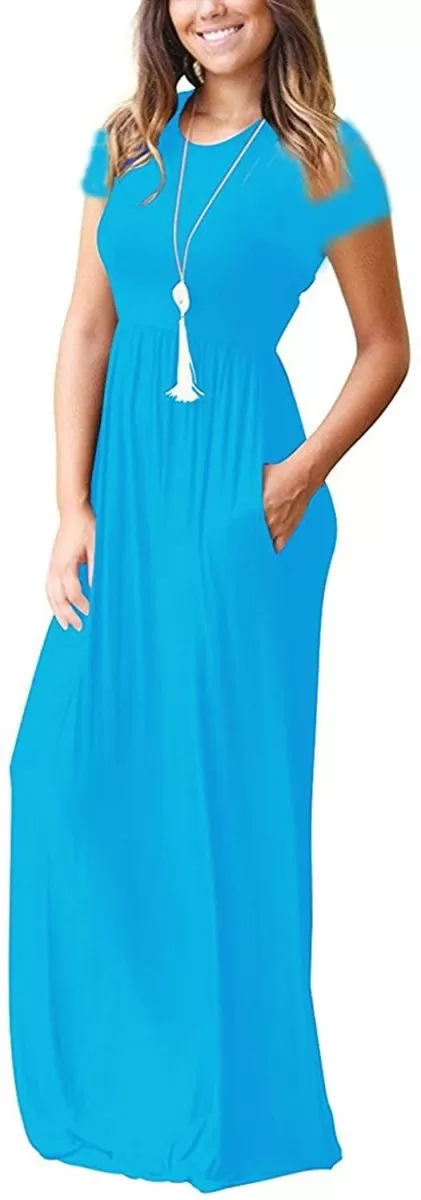 Maxi Long Dress Short Sleeve with Pockets