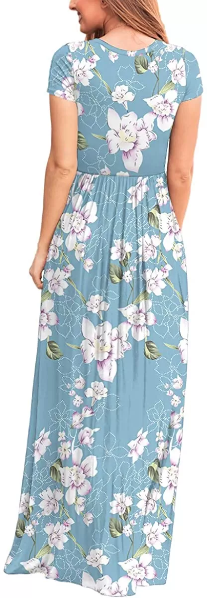 Maxi Long Dress Short Sleeve with Pockets