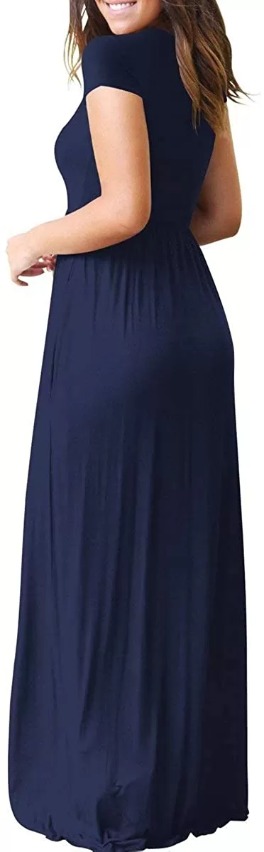 Maxi Long Dress Short Sleeve with Pockets