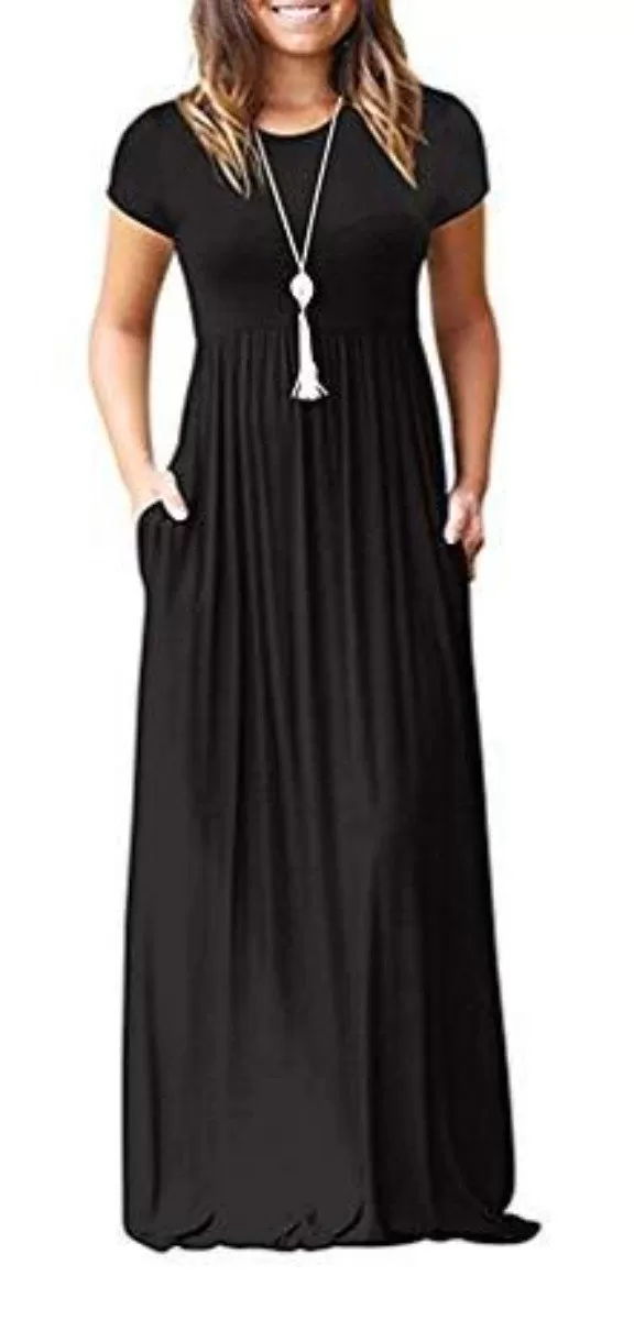 Maxi Long Dress Short Sleeve with Pockets