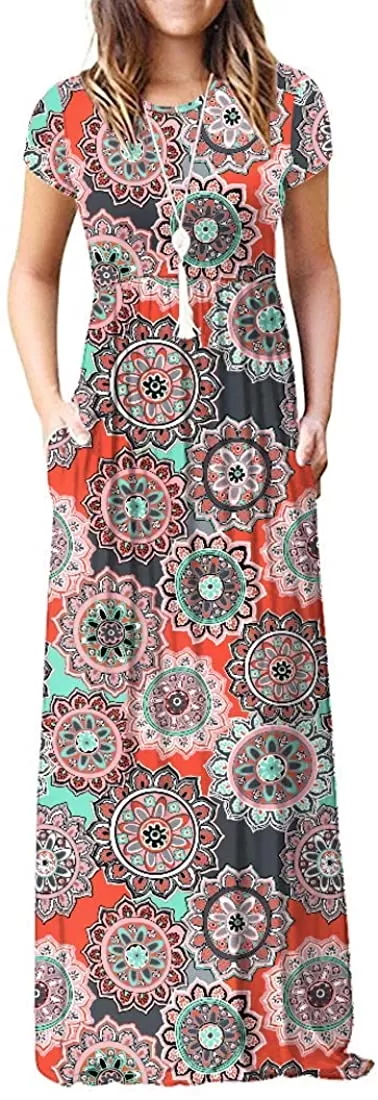 Maxi Long Dress Short Sleeve with Pockets