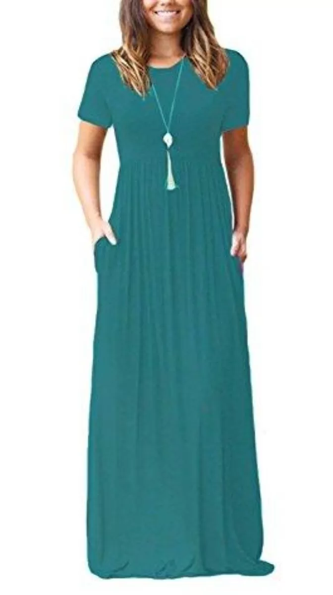 Maxi Long Dress Short Sleeve with Pockets