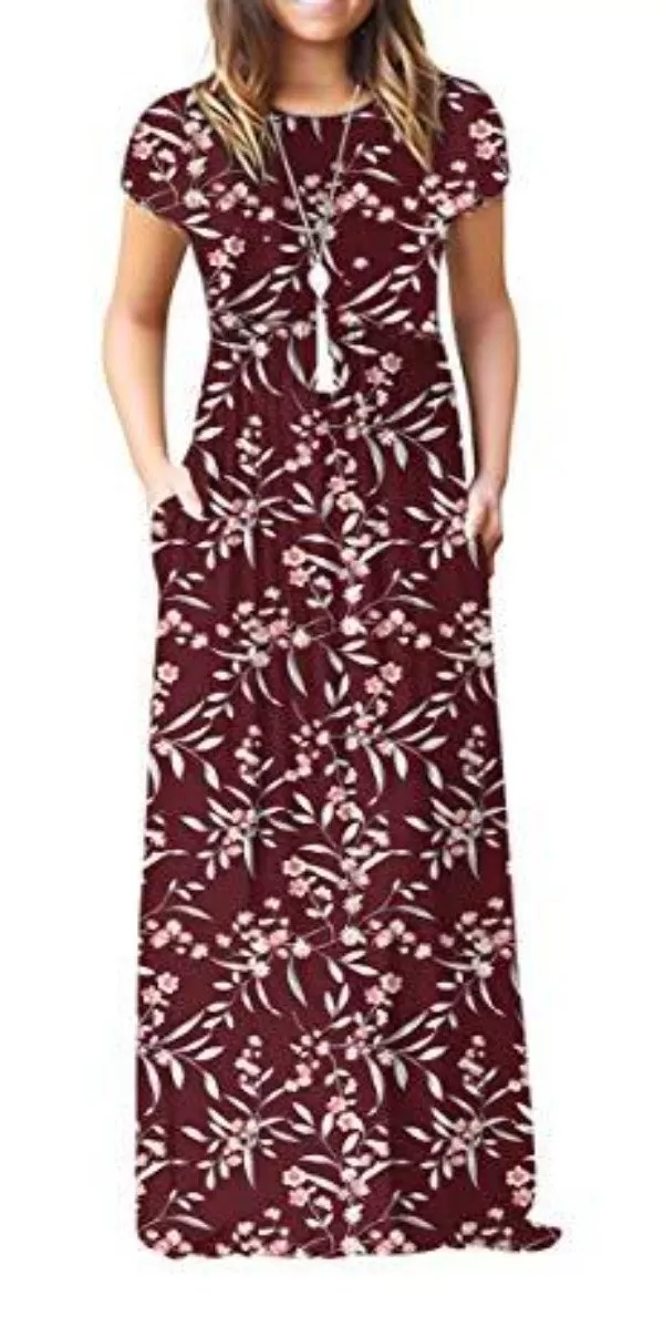 Maxi Long Dress Short Sleeve with Pockets