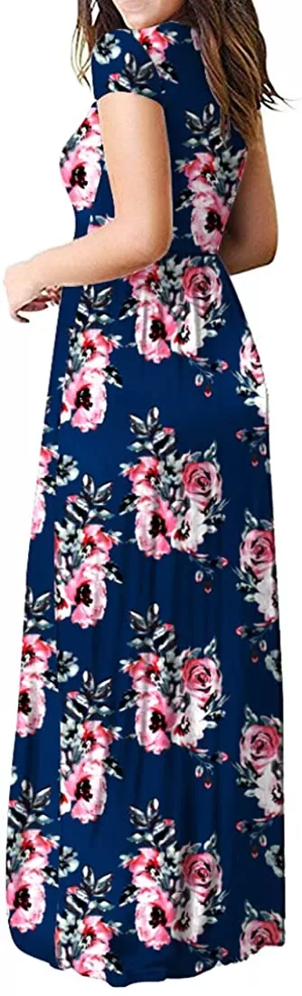 Maxi Long Dress Short Sleeve with Pockets