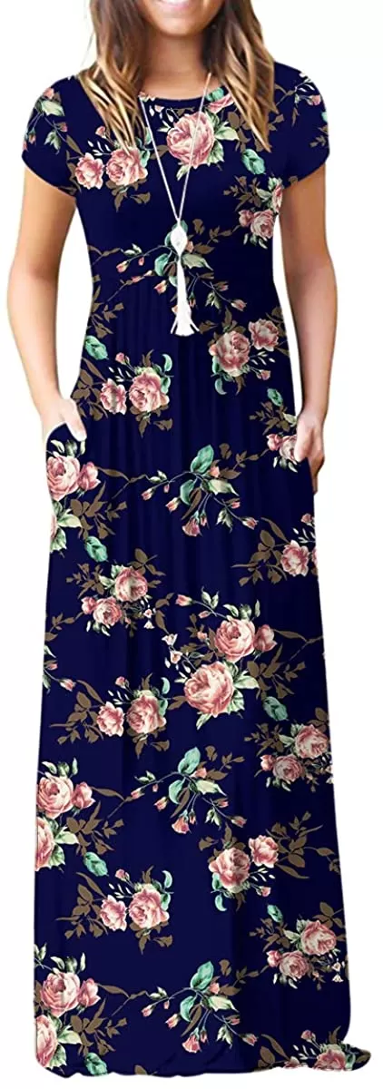 Maxi Long Dress Short Sleeve with Pockets