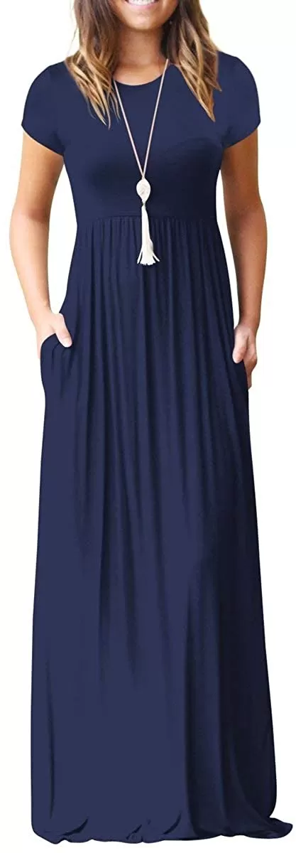 Maxi Long Dress Short Sleeve with Pockets