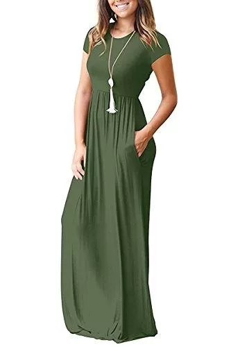 Maxi Long Dress Short Sleeve with Pockets