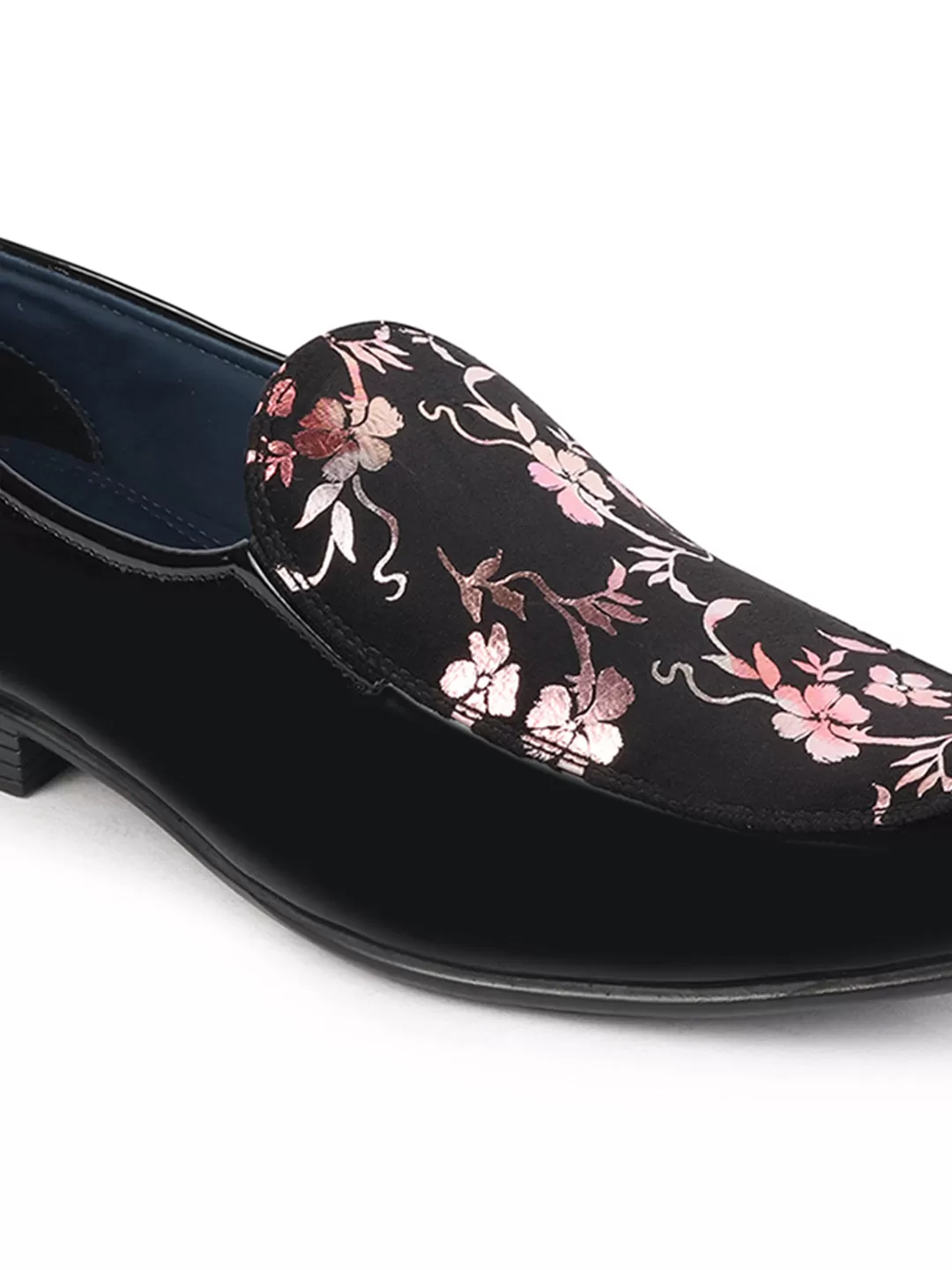 Men Black Party Wedding Velvet Floral Print Slip On Loafer Shoes