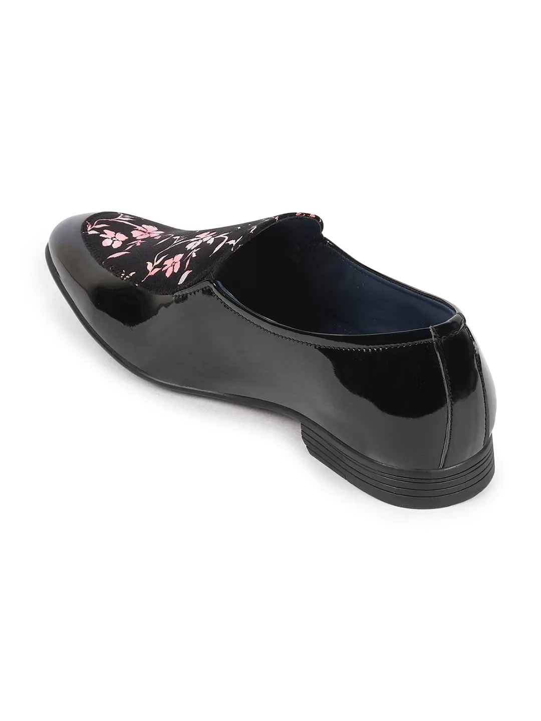 Men Black Party Wedding Velvet Floral Print Slip On Loafer Shoes