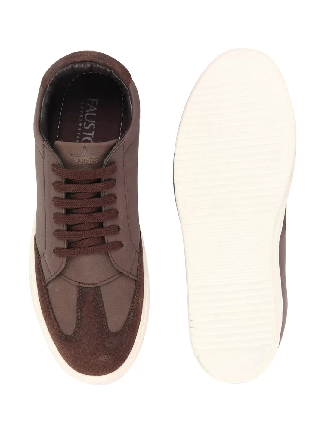 Men Brown Lace-Up Low Top Classic Sneakers Casual Shoes